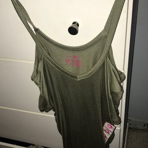 Cold shoulder olive green top